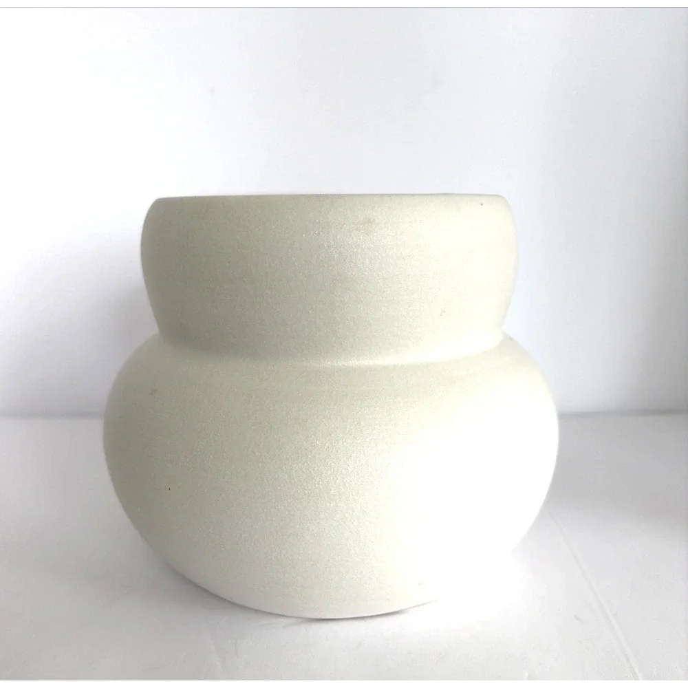 White Matte Ceramic Vase Round Bulbous Minimalist Modern Sleek Beachy Decor